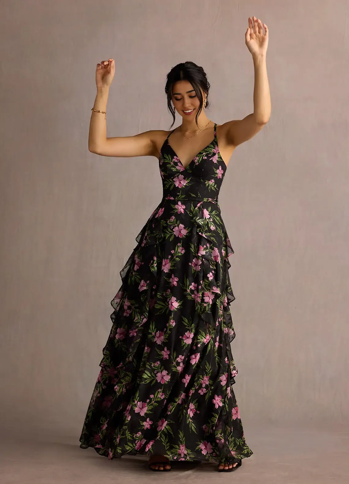 Robe Weitese à bretelles spaghetti et col en V, robe longue élégante, robe de bal sans manches, dos nu, imprimé floral, robe de soirée trapèze